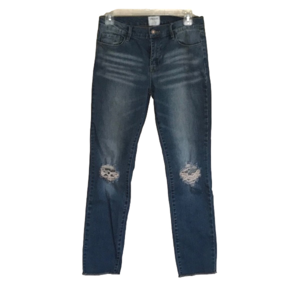 TWELVE BY ONTWELFTH Distressed Denim 5-pocket Raw Hem Jeans Size 27